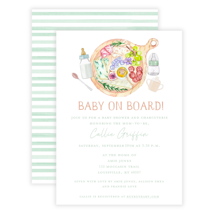 Baby on Board Invitation / Charcuterie Baby Shower- 3 color options!