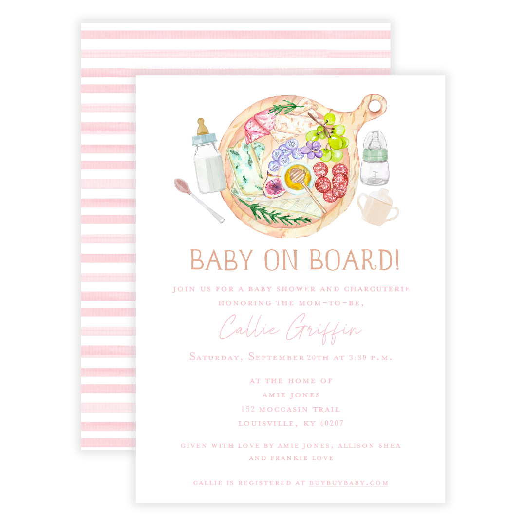 Baby on Board Invitation / Charcuterie Baby Shower- 3 color options!