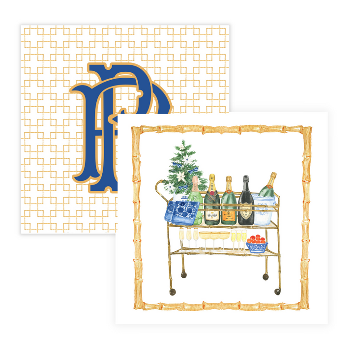 Bamboo Bar Cart + Monogram Coasters- Reversible!