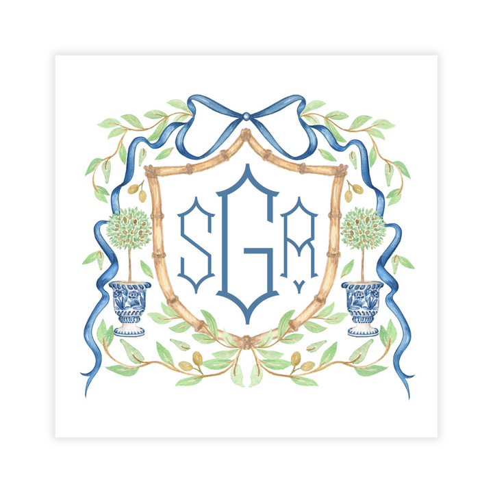 Bamboo Crest + Monogram Coasters- Reversible!