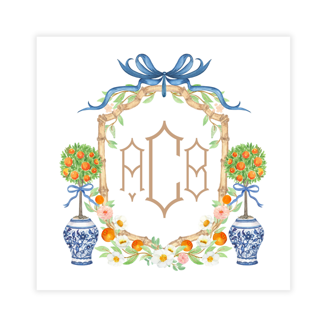 Citrus Topiaries + Monogram Coasters- Reversible!