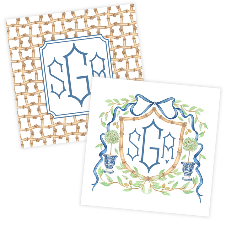 Bamboo Crest + Monogram Coasters- Reversible!