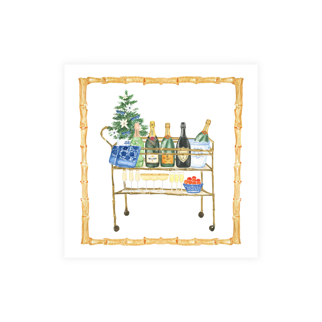 Bamboo Bar Cart + Monogram Coasters- Reversible!