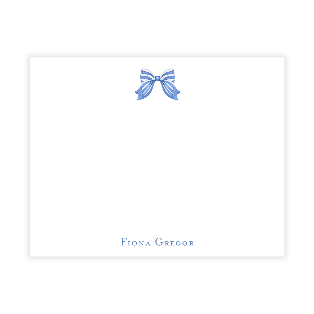 Classic Blue Bow Personalized Flat Note Cards