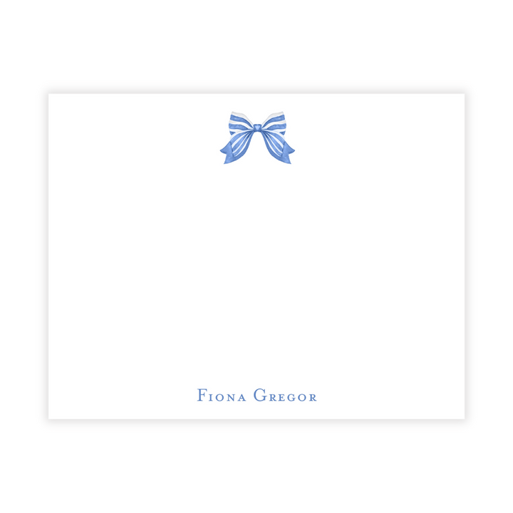 Classic Blue Bow Personalized Flat Note Cards