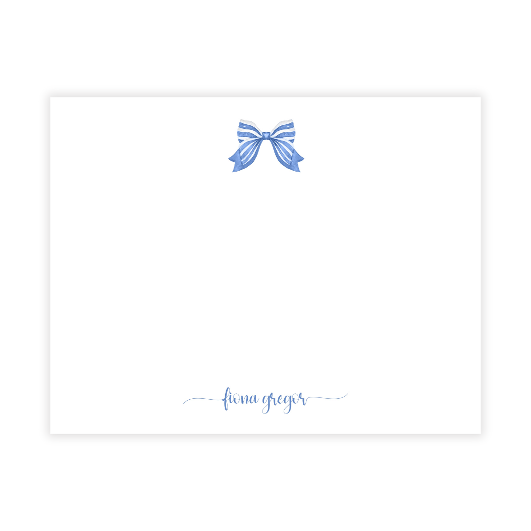 Classic Blue Bow Personalized Flat Note Cards