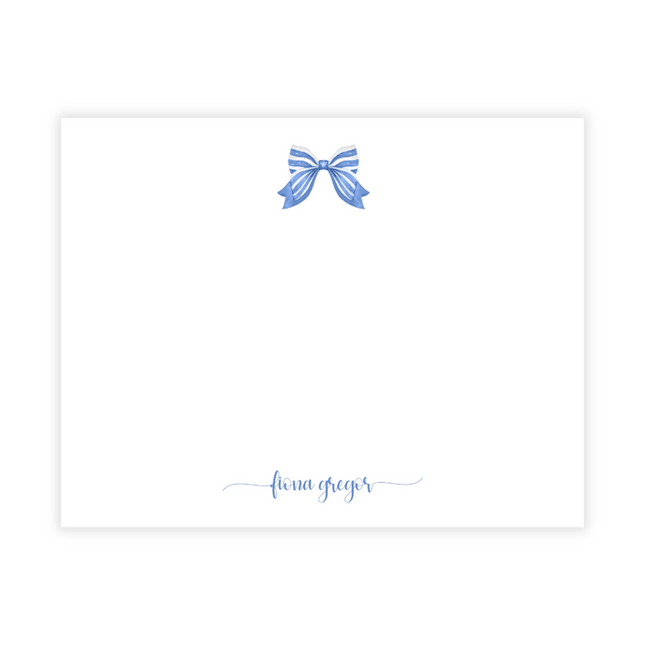 Classic Blue Bow Personalized Flat Note Cards