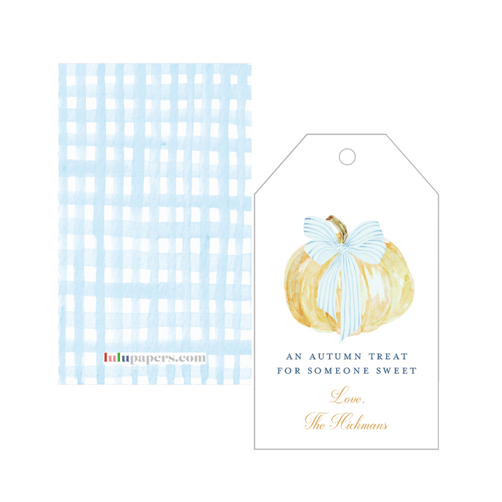Preppy Blue Bow Pumpkin Gift Tags