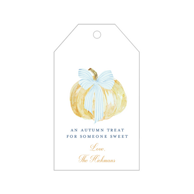 Preppy Blue Bow Pumpkin Gift Tags