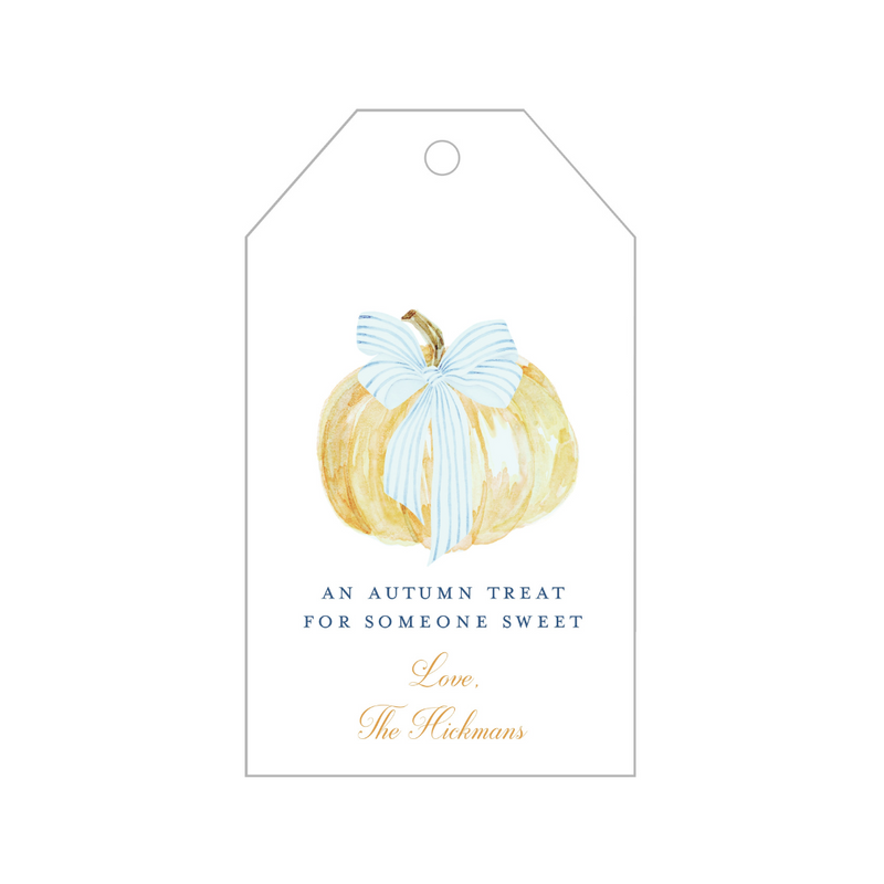 Preppy Blue Bow Pumpkin Gift Tags