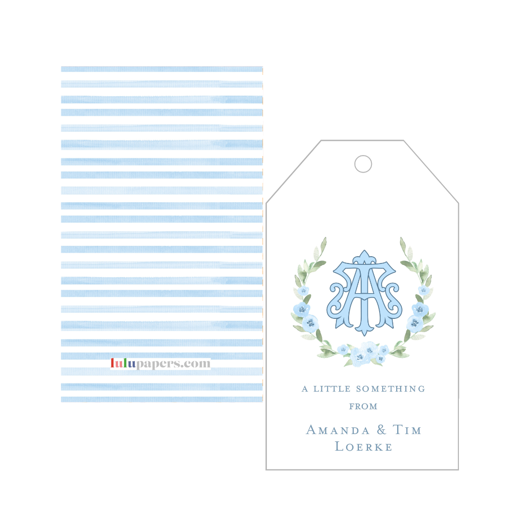 Blue Wreath + 2 Initial Monogram Gift Tags