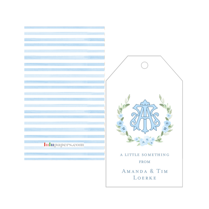 Blue Wreath + 2 Initial Monogram Gift Tags