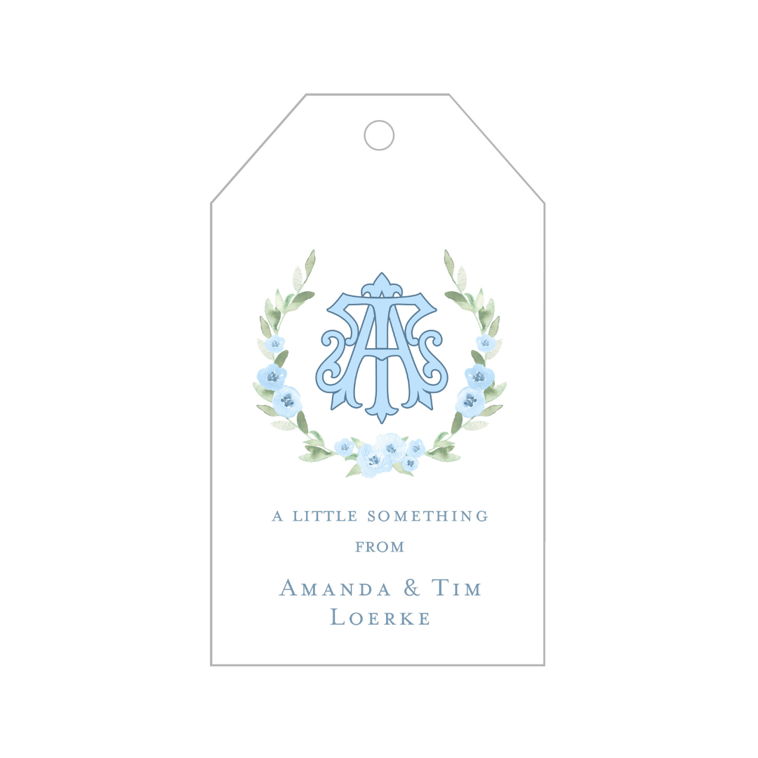 Blue Wreath + 2 Initial Monogram Gift Tags