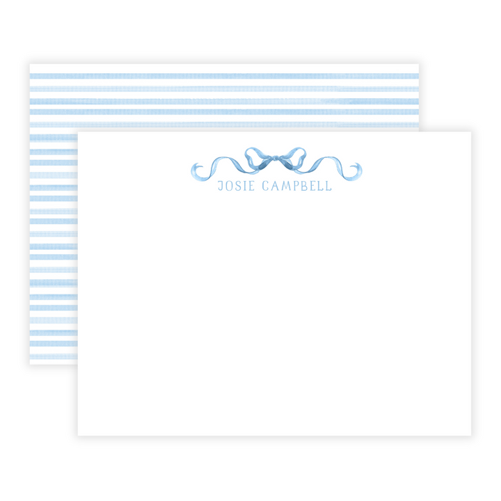 Sweet Blue Bow Personalized Flat Note Cards