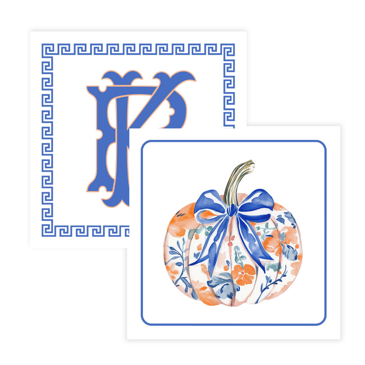Chinoiserie Pumpkin + Monogram Coasters- Reversible!