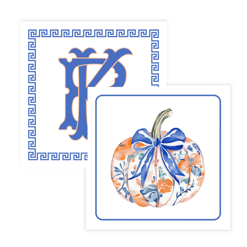 Chinoiserie Pumpkin + Monogram Coasters- Reversible!