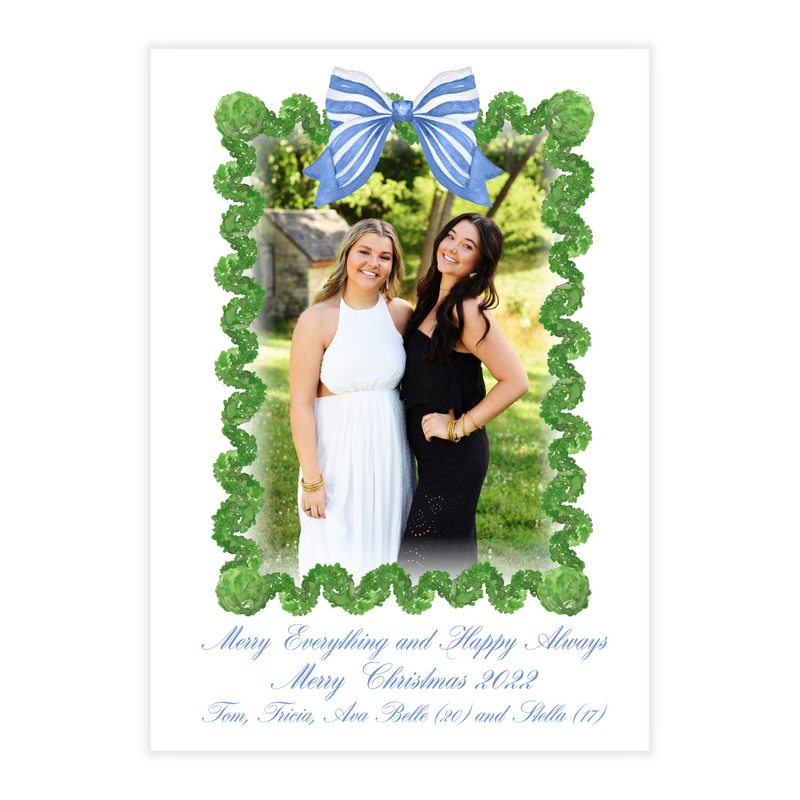 Boxwoods + Blue Bows Holiday Photo Card