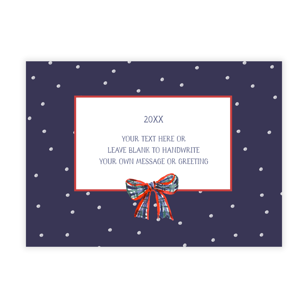 Boxwood Wreath + Plaid Bow Holiday Photo Card