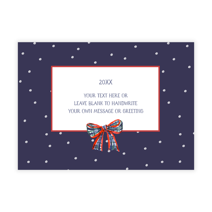 Boxwood Wreath + Plaid Bow Holiday Photo Card