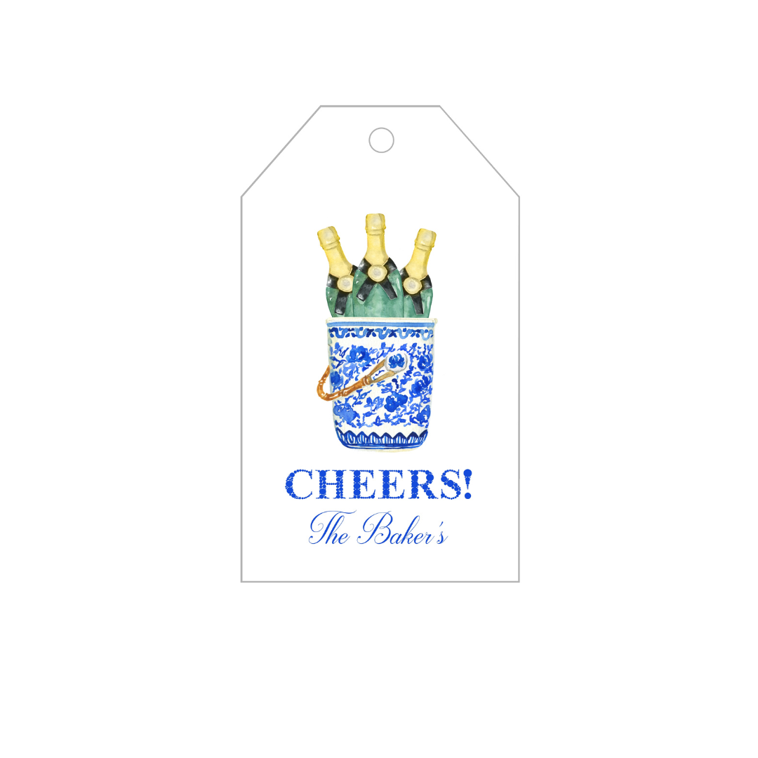 Chinoiserie Champagne Bottles Personalized Gift Tags