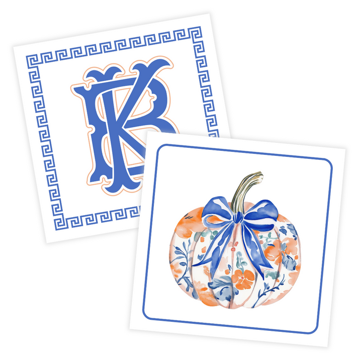 Chinoiserie Pumpkin + Monogram Coasters- Reversible!