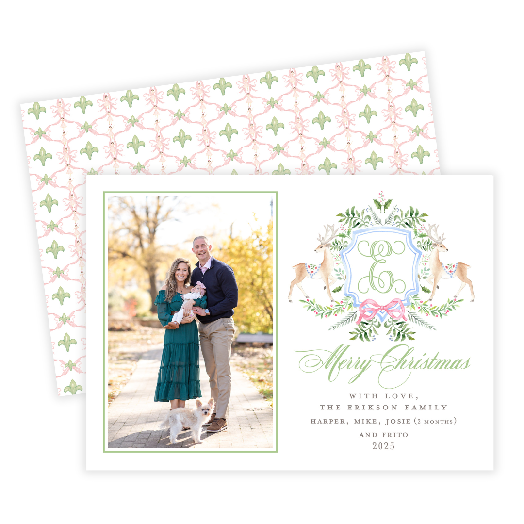 Holiday Crest + Monogram Photo Card- 2 color options!