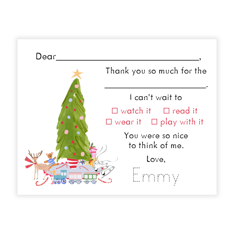 Christmas Tree Fill-in Thank You Flat Note Cards