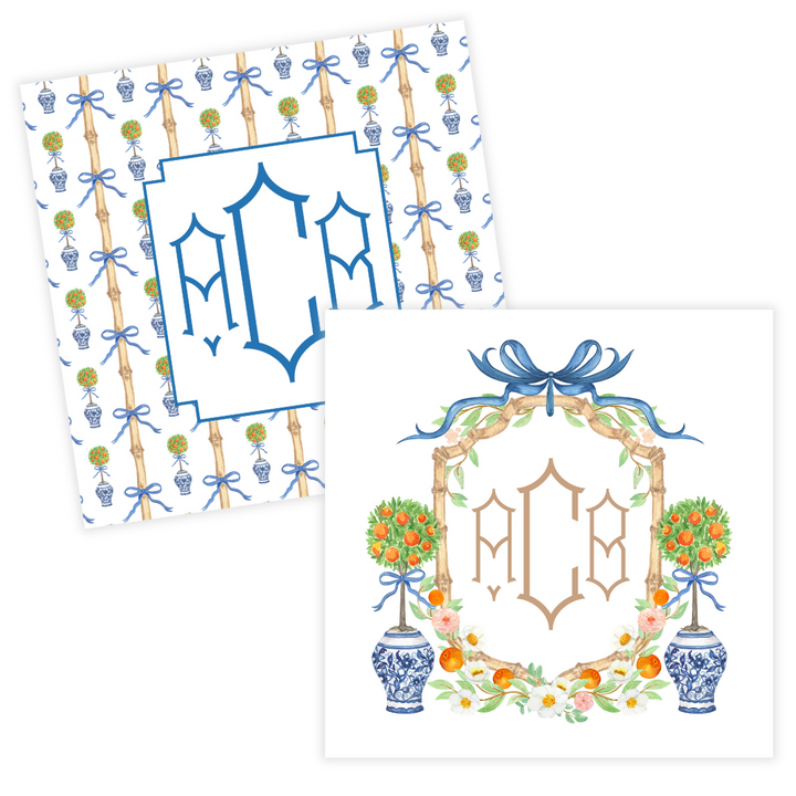 Citrus Topiaries + Monogram Coasters- Reversible!