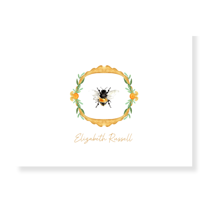 Royal Bee + Round Gold Frame Personalized Note Cards