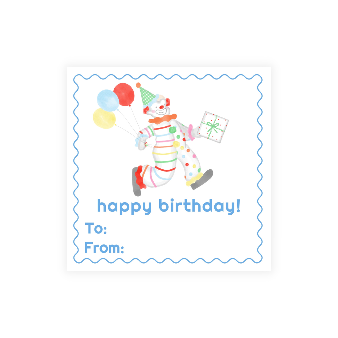 Preppy Clown Birthday Stickers- 3 color options!