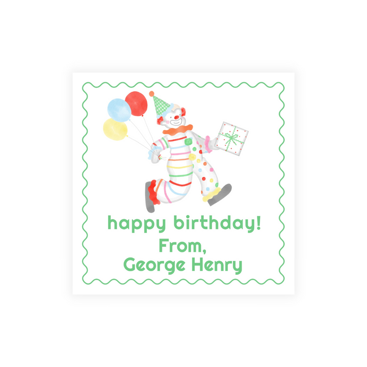 Preppy Clown Birthday Stickers- 3 color options!