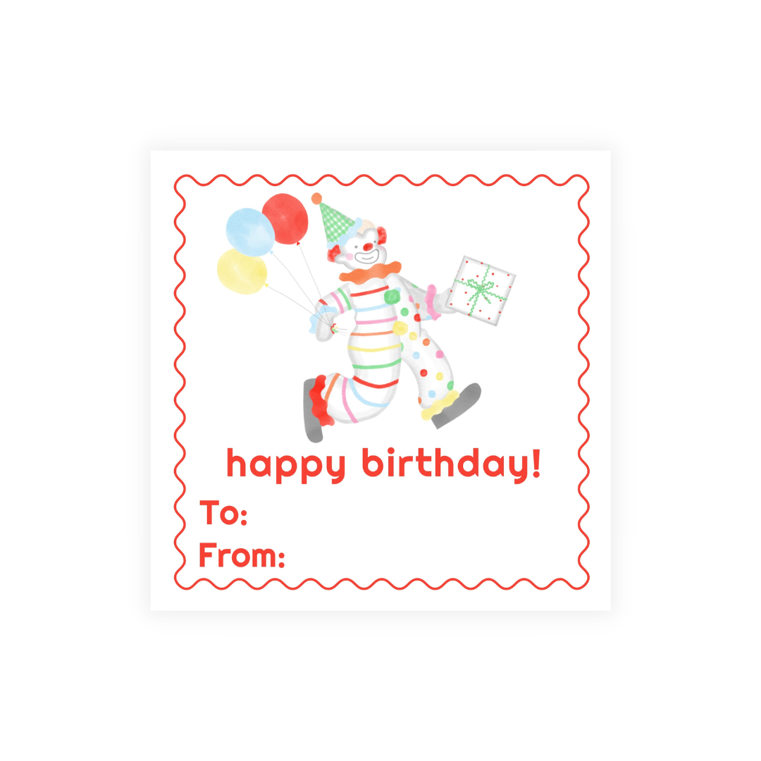 Preppy Clown Birthday Stickers- 3 color options!