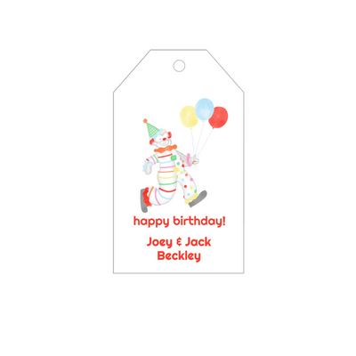 Cute Clown Birthday Gift Tags- Red