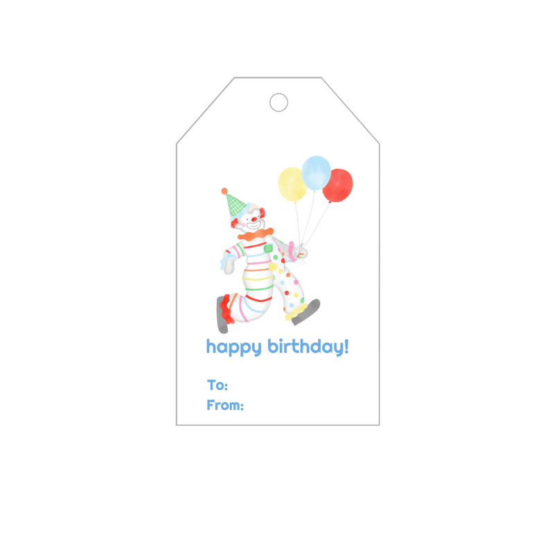 Cute Clown Birthday Gift Tags- Blue