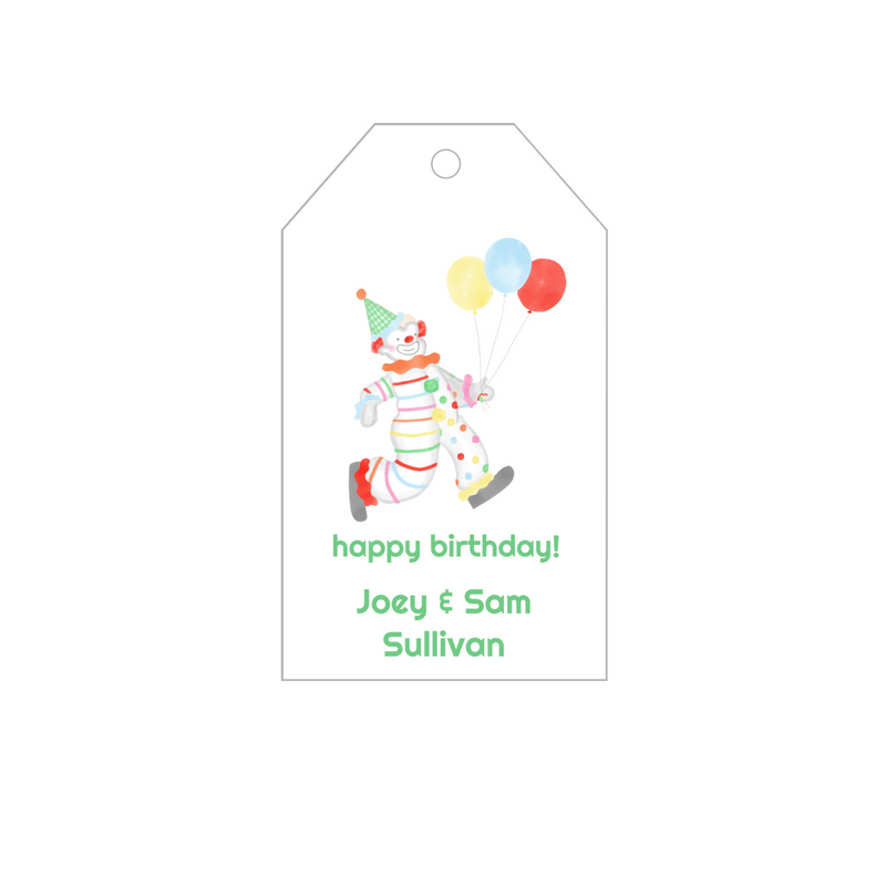 Cute Clown Birthday Gift Tags- Green