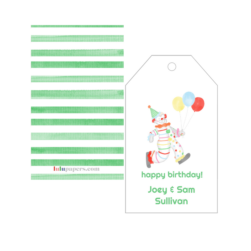 Cute Clown Birthday Gift Tags- Green