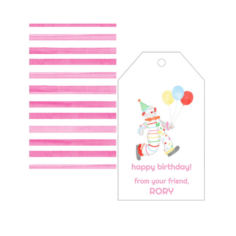 Cute Clown Birthday Gift Tags- Pink
