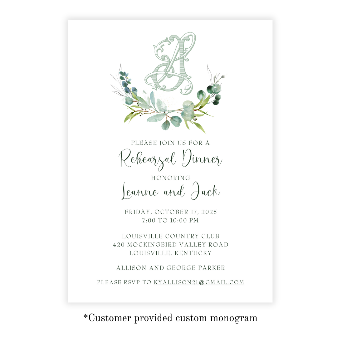 Semi-Custom Monogram and Botanical Wreath Invitation