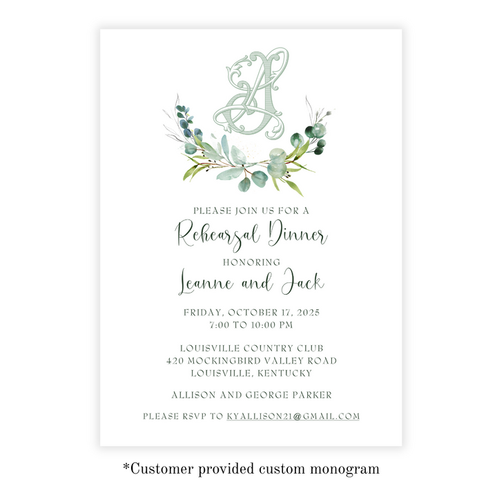 Semi-Custom Monogram and Botanical Wreath Invitation