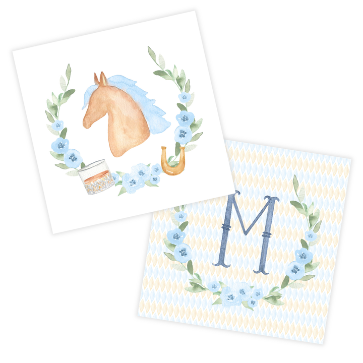 Derby Blues Monogrammed Reversible Coasters