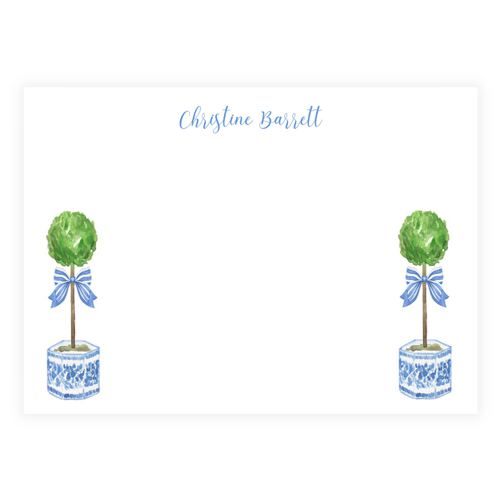 Stripe Bow Chinoiserie Topiaries + Personalized Large Flat Note Cards