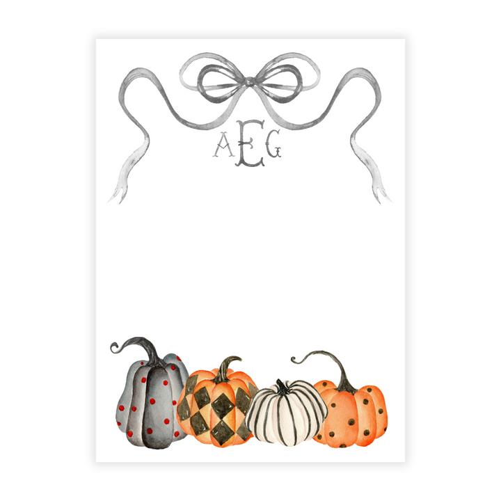 Festive Pumpkins + Bow Monogrammed Note Cards