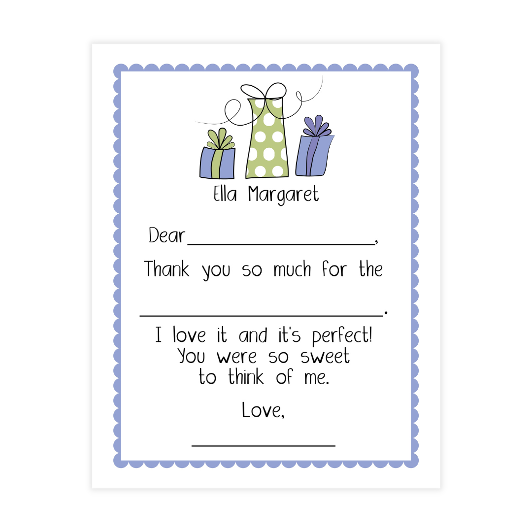 Blue + Green Gifts Fill-in Thank You Flat Note Cards