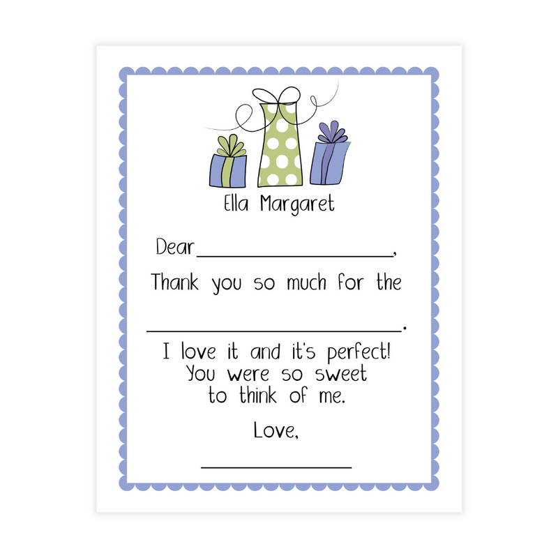 Blue + Green Gifts Fill-in Thank You Flat Note Cards