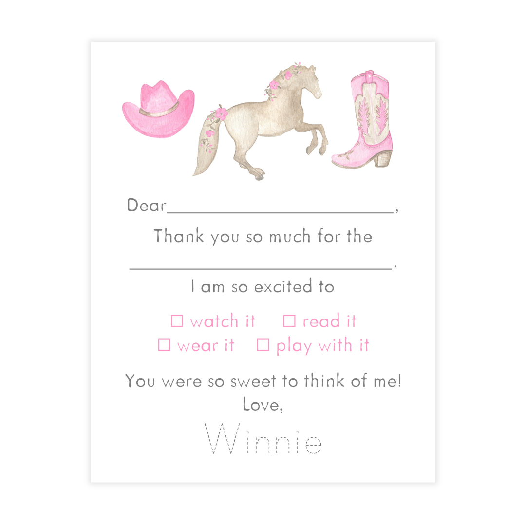Pink Cowgirl Fill-in Thank You Notes #2