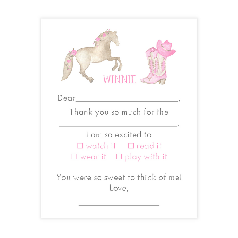 Pink Cowgirl Fill-in Thank You Notes