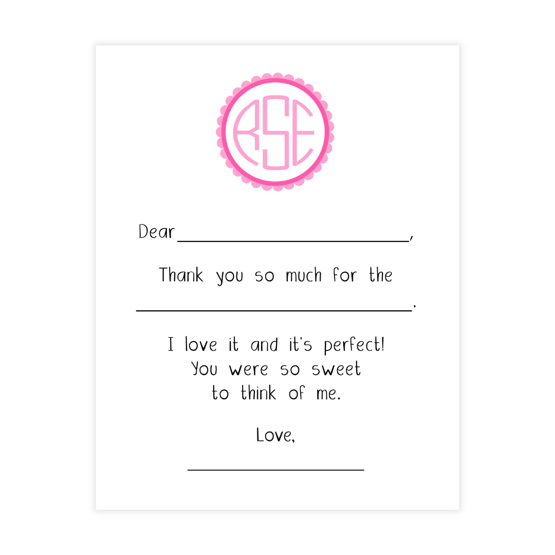 Circle Scalloped Monogram Fill-in Thank You Note Cards