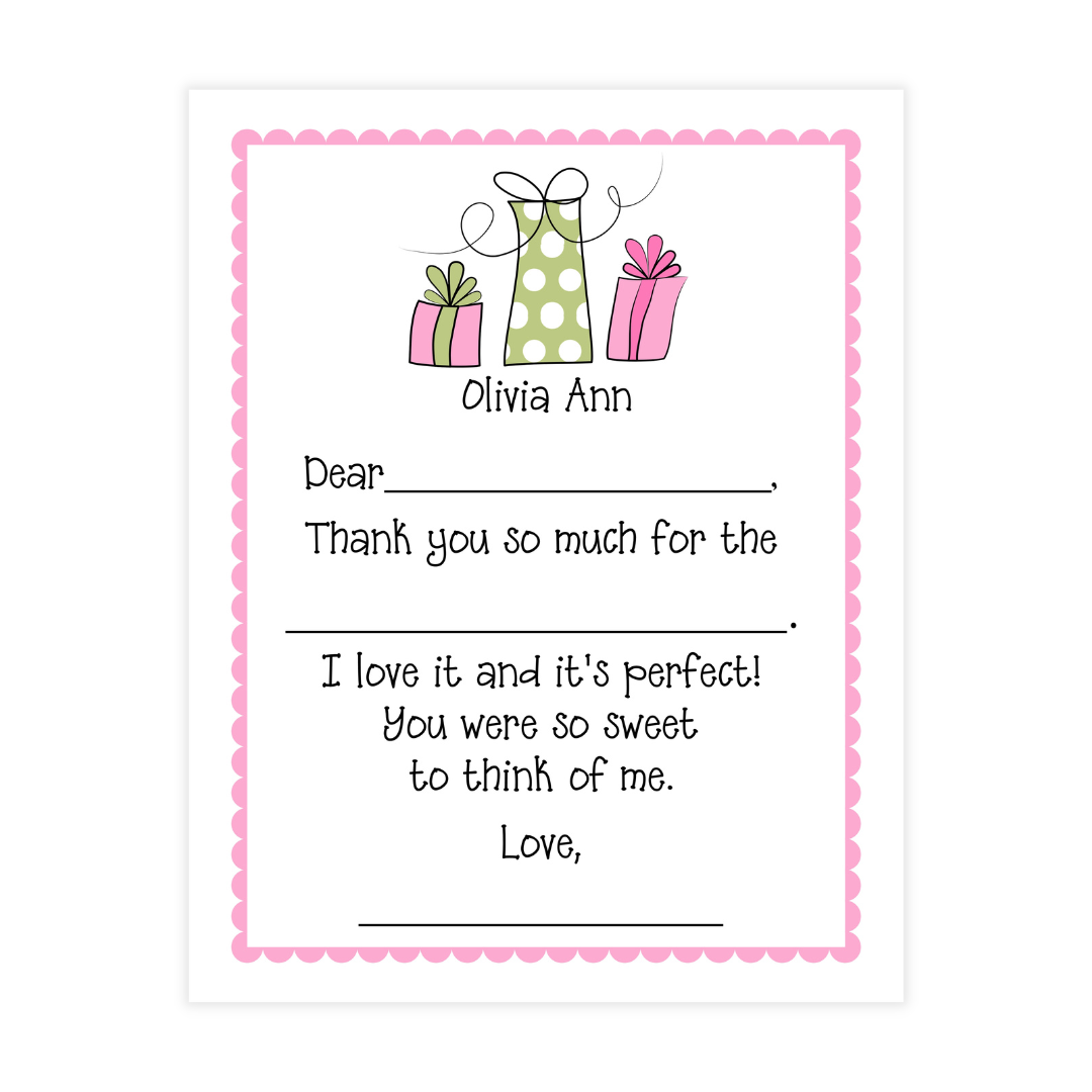 Pink + Green Gifts Fill-in Thank You Note Cards