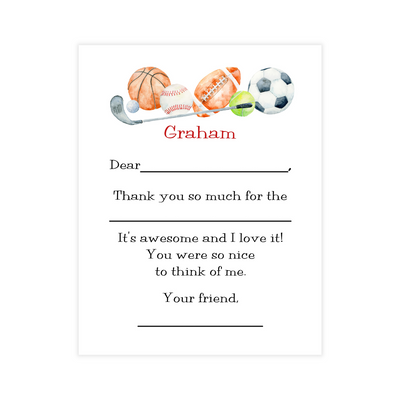 Sports Fill-in Thank You Flat Note Cards