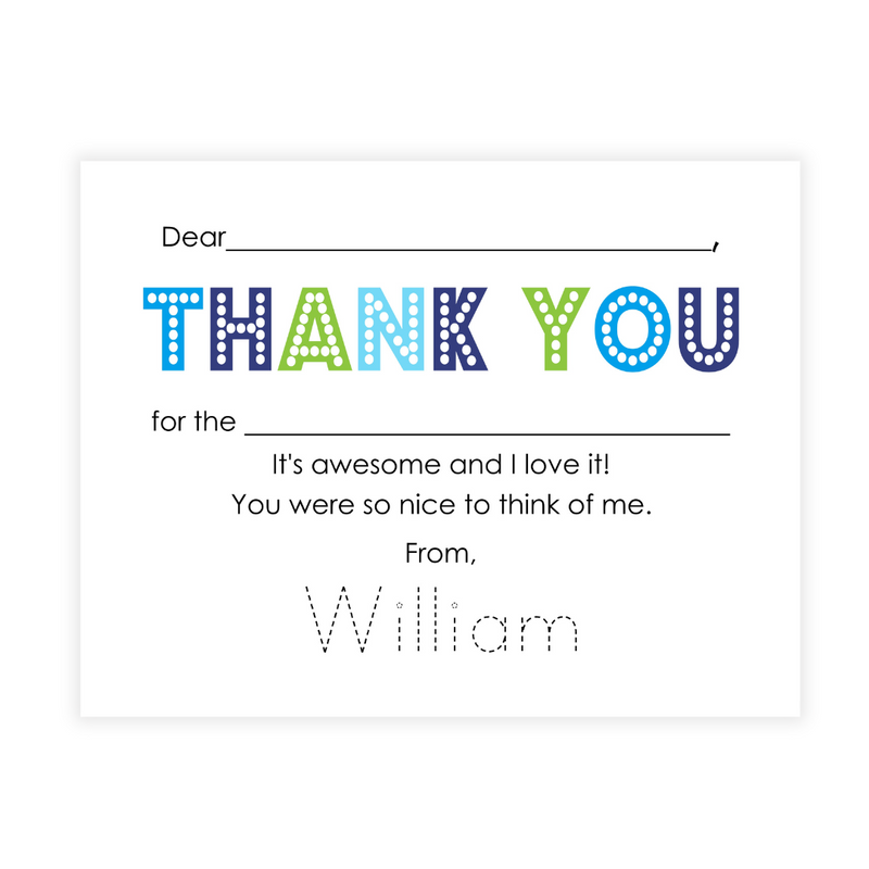 Blue Thank You Fill-in Note Cards